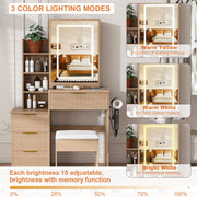 Vanity Desk Set with Lighted Mirror, 4 Drawers & Stool