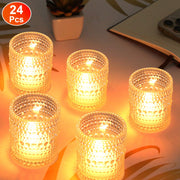 Clear Glass Votive Candle Holders Set of 24 with Embossed Design