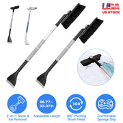 2 In 1 Ice Scraper Extendable Car Snow Brush Telescopic Snow Removal Tool Automobile Snow Shovel Frost Removal with 360¡ Pivoting Brush Head Sponge Gr