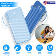 PD22.5W Fast Charger 20000mAh Fast Charging Power Bank Portable Charger with 4 Inbuilt Cables Digital Display Handle Fit For IOSPhone 15/14 Android An