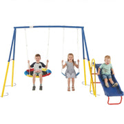 3 in 1 Swing Set with Slide for Backyard, Outdoor Playground Set with 33 Inch Saucer Swing, Belt Swing and Kids Slide, H