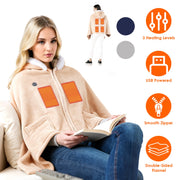 Wearable Heated Throw Blanket Double-Sided Flannel Portable Electric Heating Hoodie For Women's Men Machine Washable 3 Heating Levels Battery Operated