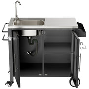 Outdoor Grill Cart with Sink, Storage & Fold-Down Side Table