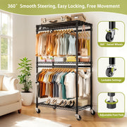 Rolling Clothes Rack with 3 Shelves, 2 Rods & Wheels
