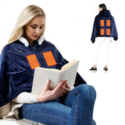 Wearable Heated Throw Blanket Double-Sided Flannel Portable Electric Heating Hoodie For Women's Men Machine Washable 3 Heating Levels Battery Operated