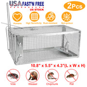 2 Pack Rat Trap Cage Humane Live Rodent Trap Cage Galvanized Iron Mice Mouse Control Bait Catch with Detachable U Shaped Rod