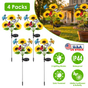 Solar Sunflower Lights with Butterfly Accents - 4 Pack