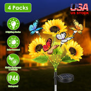 Solar Sunflower Lights with Butterfly Accents - 4 Pack