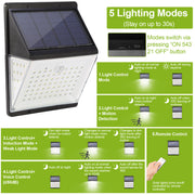 Solar Lights 88 LEDs Wall Lamps Outdoor 120¡ Motion Sensor Sound Control Lightings 270¡Illumination IP65 Waterproof w/ 2.5m Extend Wire for Garage Gar