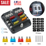 6-Way Fuse Box Holder w/ LED Indicator 6 Circuit Blade Fuse Block Sticker Label For 12-32V Automotive Boat Car SUV Marine