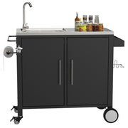 Outdoor Grill Cart with Sink, Storage & Fold-Down Side Table