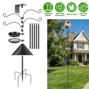 94Inch Squirrel Proof Bird Feeder Pole Heavy-Duty Bird House Pole Outdoor Bird Feeding Station with 5 Adjustable Heights 4 Shepherd Hooks Top & Side