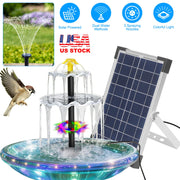 3-Tier Solar Bird Bath Fountain Solar Powered Water Pump Waterfall Feature with Colorful Light 3 Nozzles 6W Solar Panel for Bird Bath Patio Yard Pond