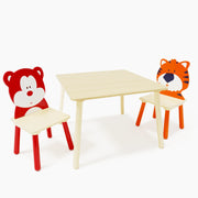 3-Piece Kids Wooden Table and Chair Set, Rabbit Ear Themed Toddler Activity Play Table with 2 Chairs, Solid Wood & MDF C