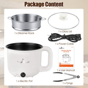 Electric Hot Pot with Steamer 1.8L Dual Power Ceramic Cooker