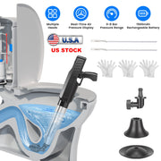 Electric Toilet Plunger with Air Pressure Gauge & 3 Heads