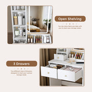 Vanity Desk Set with Lighted Mirror, 4 Drawers & Stool