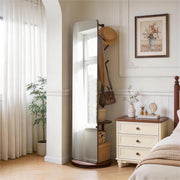 Full Length Rotating Mirror with Coat Rack & Storage Shelf