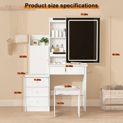 White Vanity Desk Set with LED Lighted Mirror & Padded Stool