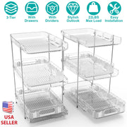 2 Packs 3 Tier Clear Bathroom Organizer with Drawers Dividers Pull-Out Pantry Organization Medicine Bins Slide-Out Storage Container Beauty Cabinet