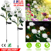 2Pcs Solar Powered Lights Outdoor Rose Flower LED Decorative Lamp Water Resistant Pathway Stake Lights For Garden Patio Yard Walkway