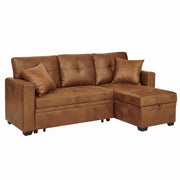Sleeper Sofa with Pull-Out Bed, L-Shaped Sectional Couch with Reversible Chaise and Storage, Foil Fabric Upholstered Sof