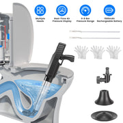 Electric Toilet Plunger with Air Pressure Gauge & 3 Heads