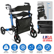 Aluminum Rollator Walker with Seat Backrest Foldable Rolling Walker with 220LBS Max Load 31-36in Adjustable Height 8in Wheels for Seniors Adult Mobili
