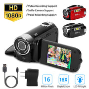 HD 1080P Digital Video Camcorder 2.7in 16X Zoom DV Camera 270¡ Rotation Rechargeable Kid Camera w/Fill Light Selfie