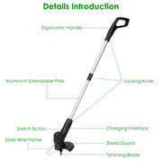 Electric Cordless Grass Trimmer Rechargeable Grass String Trimmer Garden Weed Cutter Lawn Mower 2A Battery with 5 Blades