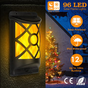 Flame Solar Lights Outdoor 96 LEDs Waterproof Flickering Flame Wall Mount Lamp Auto On Off Sensor Decorative Landscape Night Lamp For Deck Patio Yard