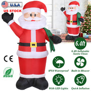 6.4ft Inflatable Christmas Giant Santa Claus Blow up Light up Santa Claus with LED Lights Gift Bag IPX4 Waterproof Christmas Outdoor Yard Lawn Holiday