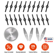 25Pcs Trimmer Blades Head Replacement Set 1Pc 5.91” Alloy Blade 4Pcs 5.71” Stainless Steel Blades 20Pcs 5.31” Plastic Bl