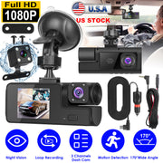 WiFi FHD 1080P Car Dash Cam 3 Channels Front Rear Inside Dash Camera with Loop Recording Reversing Visual Night Vision WDR 170° Wide Angle Support 128