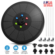 Solar Powered Fountain Pump Floating Bird Bath Pond Pump w/ LED Lights 7 Nozzles For Aquarium Garden Backyard Pond Pool Outdoor