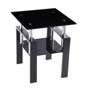 Tempered Glass Side Table 2-Tier Black End Table Set of 2