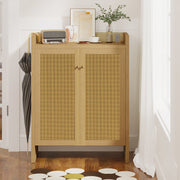 Rattan Shoe Cabinet with Doors, 6-Tier Storage Organizer