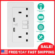 UK Wall Outlet Dual Wall Plug Socket Duplex 2.1A USB Wall Charger with Plug Switch Light Indicator