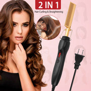 Electric Heating Hair Comb PTC Ceramic Hair Straightener Curler Brush Hair Straight Styler Wet Dry Use w/ 3 Temperature Adjustment