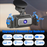 4-Channel Car Dash Cam | 1080P Front, Side/Rear Views, Night Vision & Parking Monitor