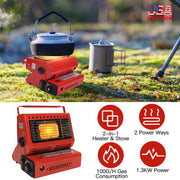 2 in 1 Portable Butane Burner Heater Outdoor Butane Gas Heater Warmer Heating Cooking Stove Cooker for Camping Fishing RV Travel