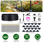 360° Bendable Drip Irrigation System with 49FT 5/8” Tubing Hose 5/16” Faucet Connector Automatic Watering Misting Kit For Garden Greenhouse Yard Lawn