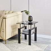 Tempered Glass Side Table 2-Tier Black End Table Set of 2