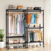 Rolling Clothes Rack with 3 Shelves, 2 Rods & Wheels