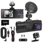 WiFi FHD 1080P Car Dash Cam 3 Channels Front Rear Inside Dash Camera with Loop Recording Reversing Visual 170° Wide Angle 64G Card Included