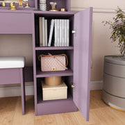 Purple Vanity Desk with Lighted Mirror & Padded Stool