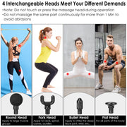 Percussion Massage Gun Digital Display Rechargeable Deep Tissue Vibration Massager Handheld Leg Body Cordless Massager w/ 4 Interchangeable Heads 20 I