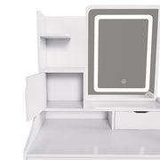 White Vanity Desk Set with LED Lighted Mirror & Padded Stool