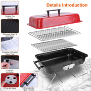 Portable Charcoal Grill OutdoorÊTabletop Grill Small Barbecue Smoker Folding BBQ Grill with Lid for Backyard Camping Picnics Beach