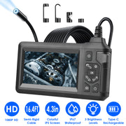 1080P Endoscope Camera with 8 LED Light 8mm Borescope Inspection Camera 4.3Ó Colorful Screen IP67 Waterproof 16.4FT Semi-Rigid Cord Handheld Snake Cam
